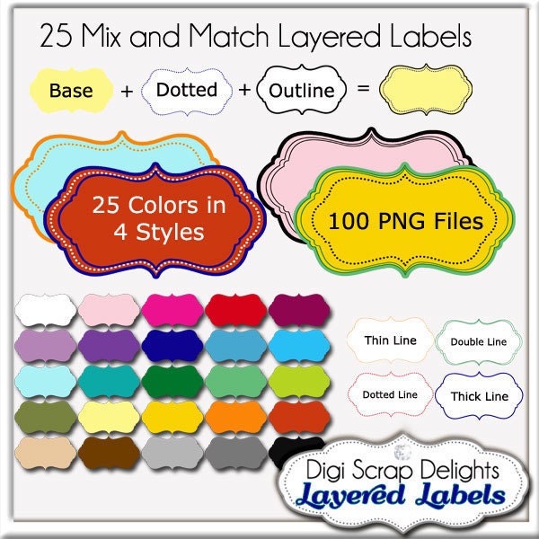Layered Labels Clip Art - Mix and Match Commercial Use Clip Art Frames Set 1, Instant Download