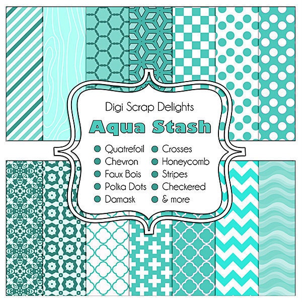 Aqua Scrapbook Paper, Instant Download,  for Digital Scrapbooking, Web Design, Crafts