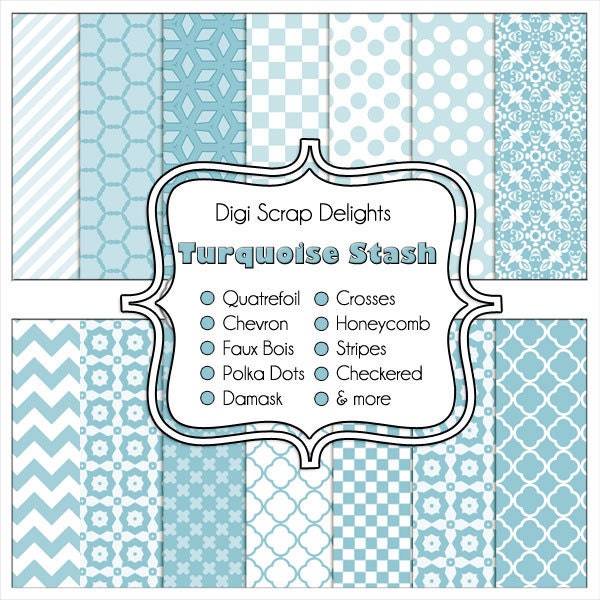 Turquoise Digital Scrapbook Paper for Digital Scrapbooking,, Web Design, Photographers, Card Making, Crafts, etc, Instand Download