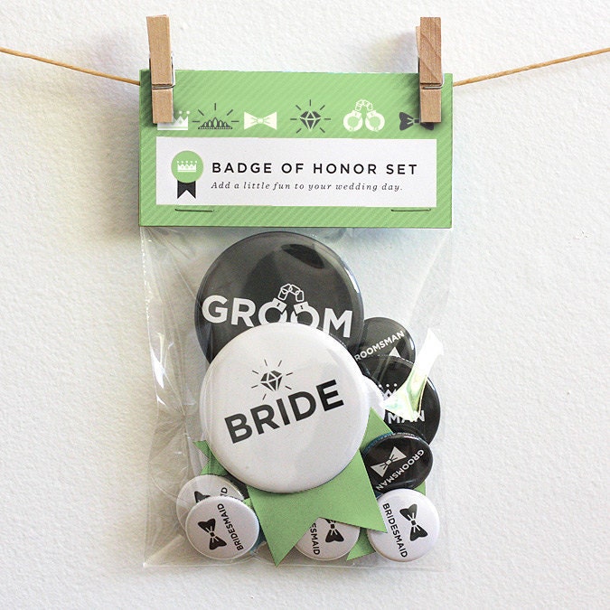 Bride and Groom Button Set - Sea Foam Green