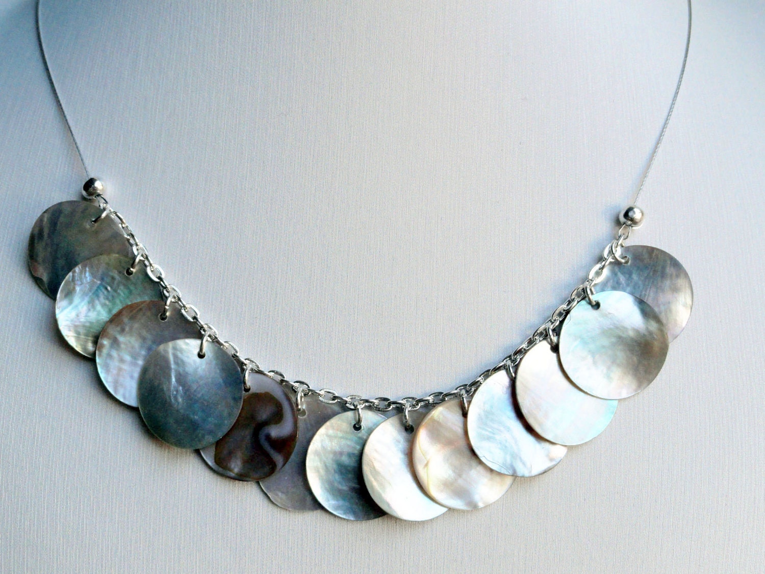 Statement necklace - shell necklace - rustic necklace - shell disc necklace - beach necklace - shimmery necklace - pearly necklace