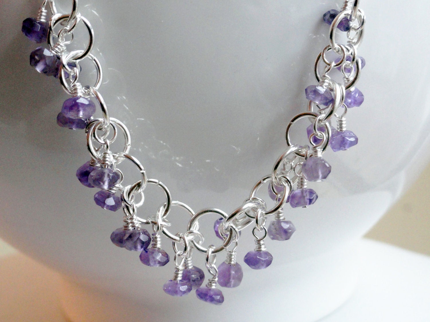 Amethyst bracelet - beaded chainmaille - purple bracelet - chainmaille bracelet - February birthstone - charm bracelet - fringe bracelet