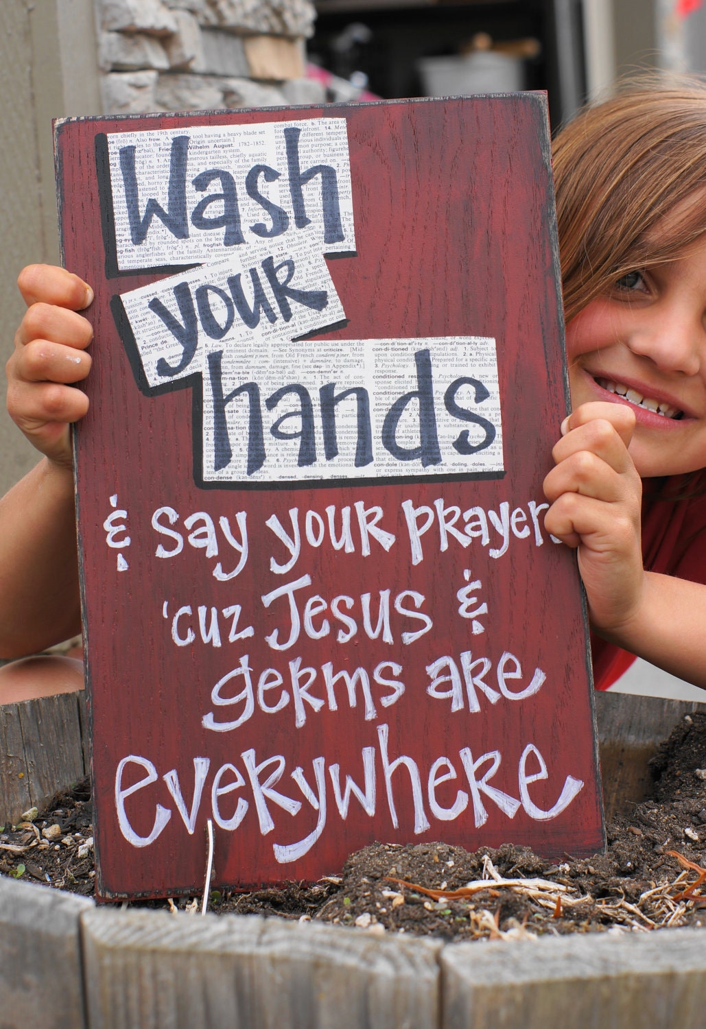 wash your hands and say your prayers wood sign