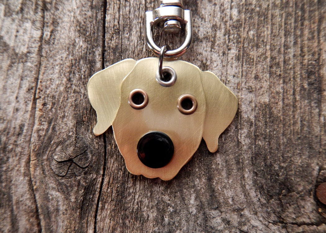 Keychain ID Key Chain Tag Golden Retriever Breed Dog Pet Lover Brass Custom Rivets Stamped