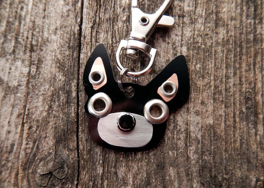 Keychain ID Key Chain Tag Boston Terrier Breed Dog Pet Lover Copper Aluminum Custom Rivets Stamped