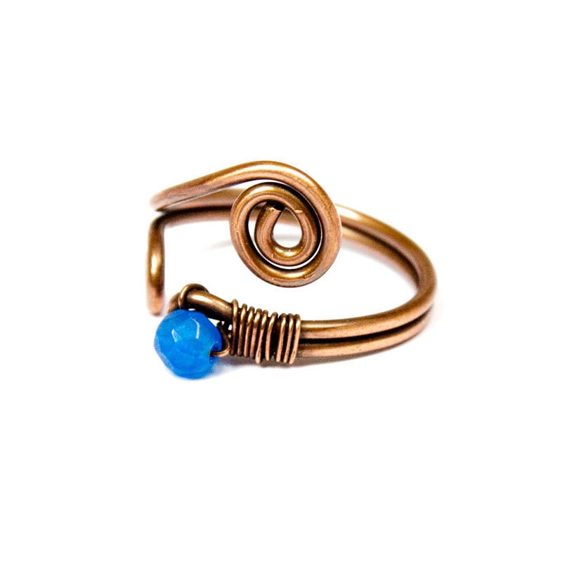 Wire Ring in Copper with Tiny Blue Jade