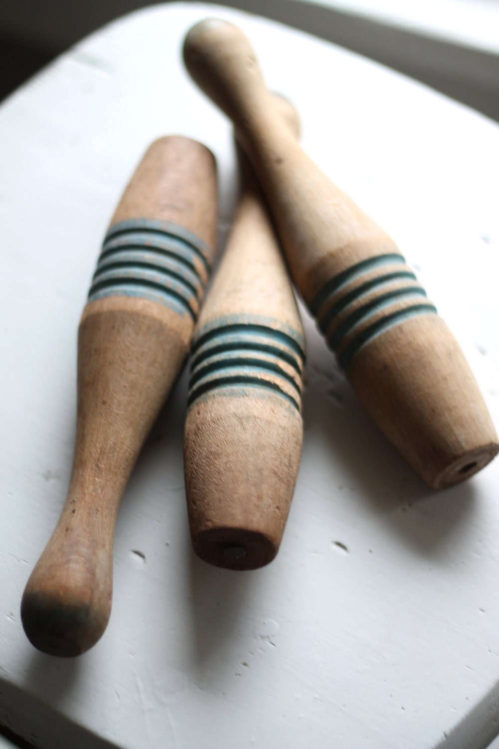 Blue Stripe Wooden Bowling Pins