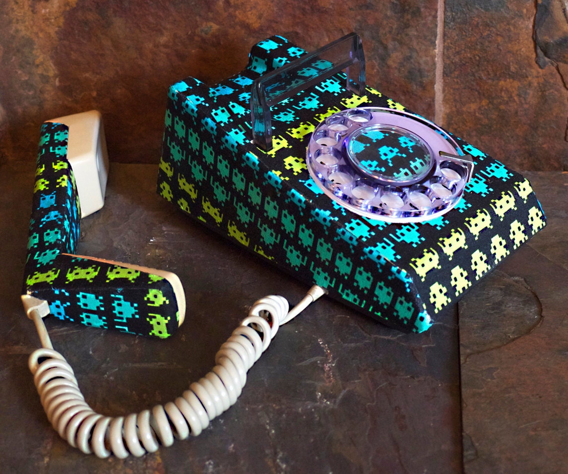 Unique Space Invaders Upcycled Decorated Vintage Rotary Trimphone FULLY WORKING