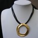 Black Leather Necklace with unique Gold Plated circle