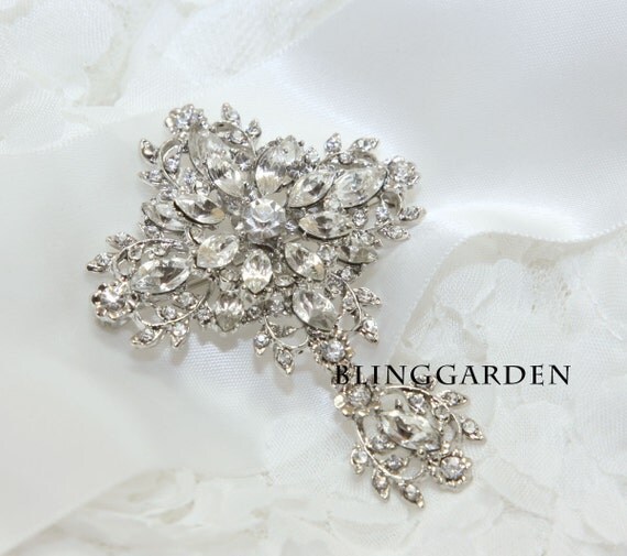 Gold / Silver Vintage Style Dangle Jewelry Craft Rhinestone Crystals Wedding Bridal Dress Ribbon Sash/ Hair Comb BRH00396