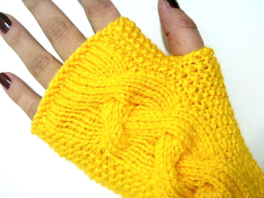 Yellow  Fingerless Gloves Armwarmers Hand Knit Chic Winter Accessories Winter Fashion