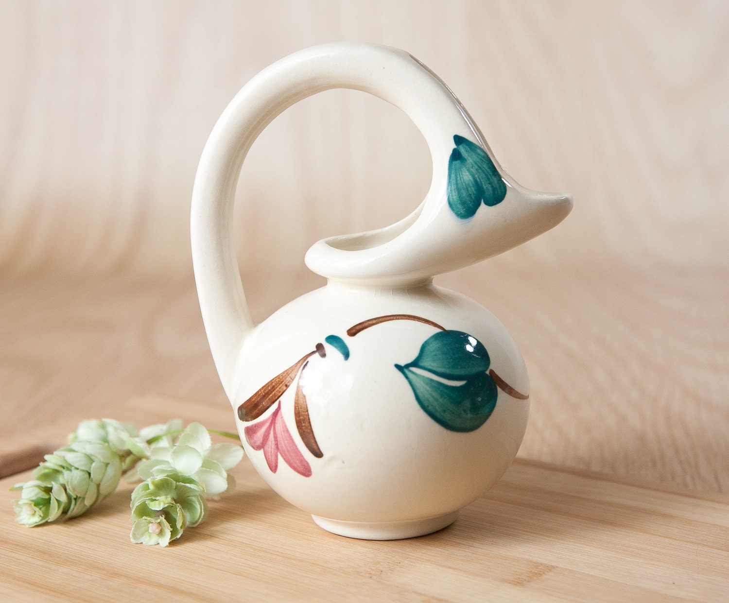 Vintage Honey Jug, Ivy Red Blossom by Purinton Pottery