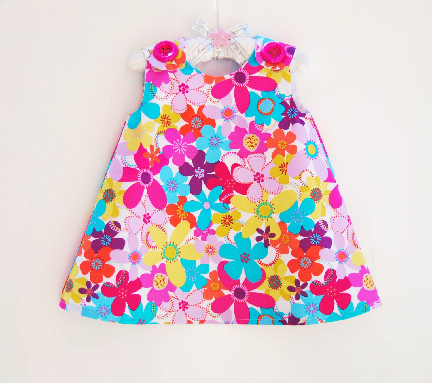 Clara Flowers Baby Toddler Dress - Gift for the New Baby  - Beach Wear - Floral Dress - Handmade by KK Children Designs - 3M to 4T