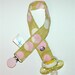 Funky soother clip for baby - Khaki green and pink dots