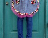 Gray and Purple apron- vintage style apron- tulle trim apron