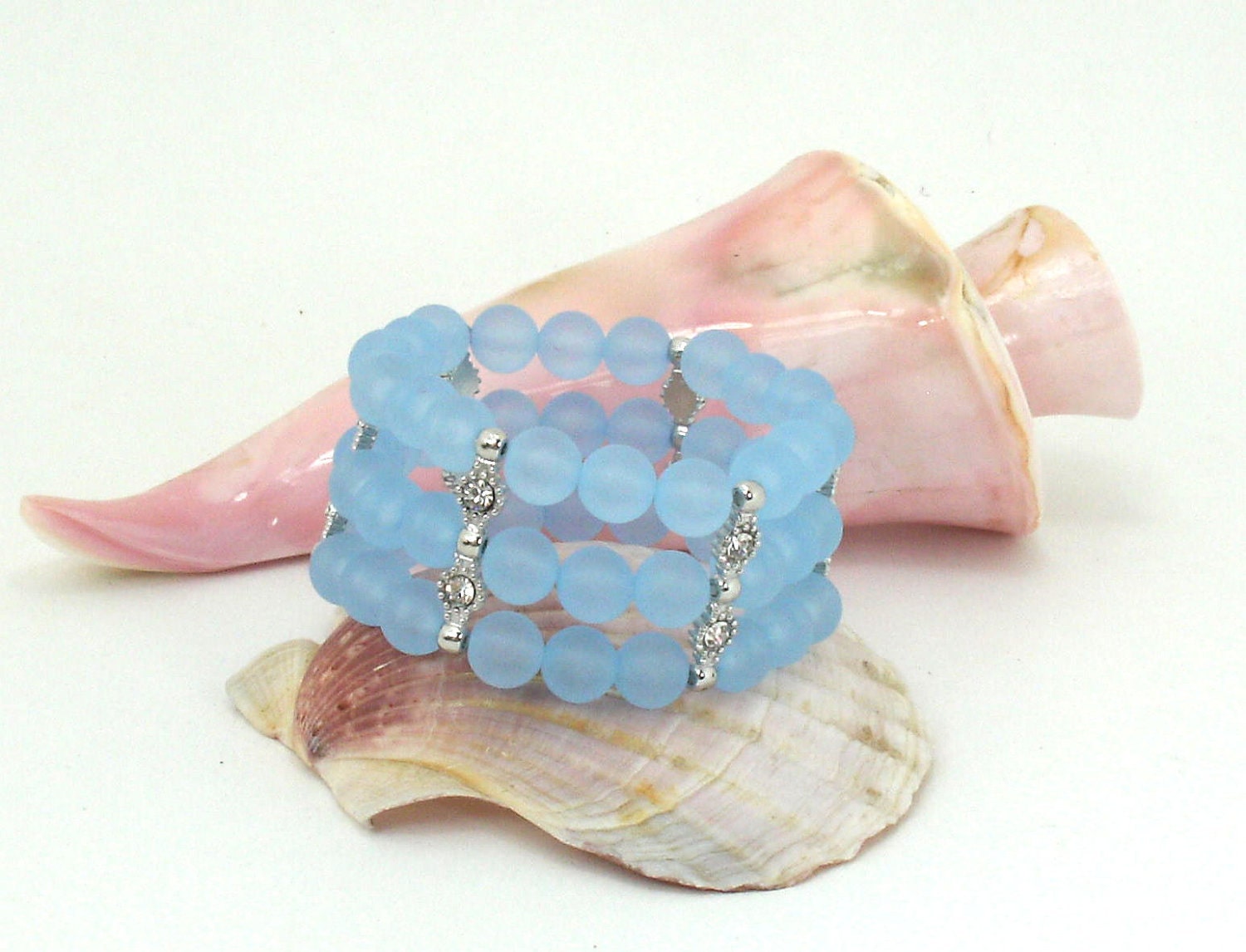 Frosted Light blue Cuff Elastic Resin  Bracelet Funky Handmade Jewelry ( B1629)