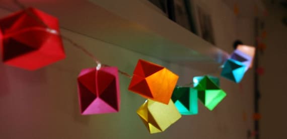 Rainbow. Origami colorful LED light garland.