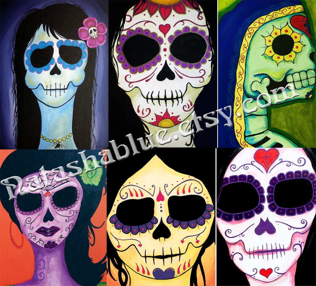 day of the dead halloween skull print set creepy horror