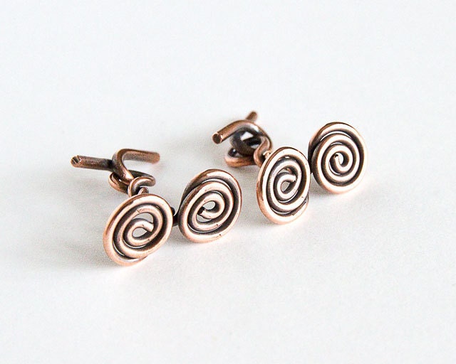 Copper Cufflinks Spiral Pattern Twin Spirals Antiqued Copper Dual Celtic Spirals Standard Size Cufflinks - Spoon37