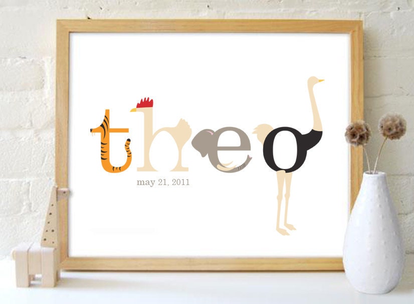 Children's Animal Name & Birthday Custom Print - 11x14