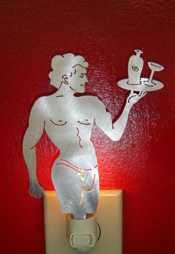 Beefcake Nightlight male figure "Full Service Tony"  Satin Silver Finish