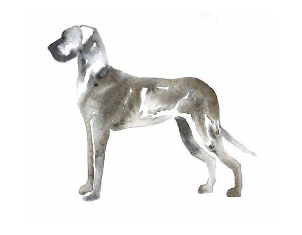 Great Dane Dog Art - Watercolor Silhouette 8x10