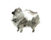 Black Pomeranian Silhouette, Dog Watercolor Painting -  8x10