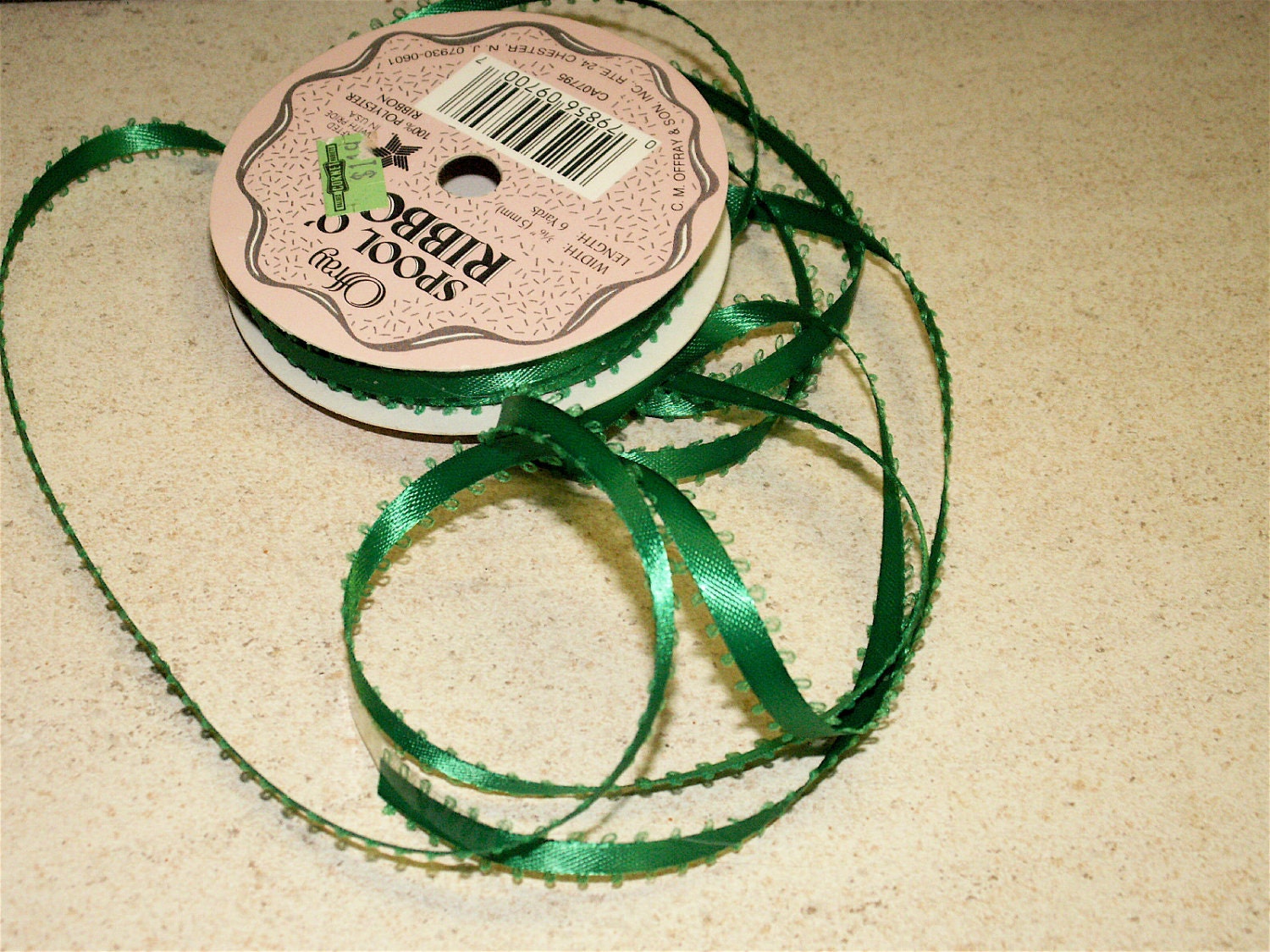6 yds Green Picot Vintage Craft Ribbon