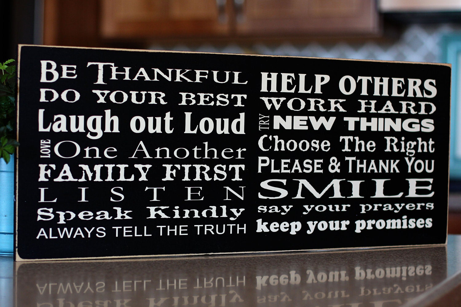 Be Thankful Family Rules Subway Art - wooden sign