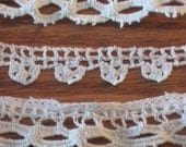 7 Yds. Vintage Hand Tatted Lace Trim/Edging, 3 Designs