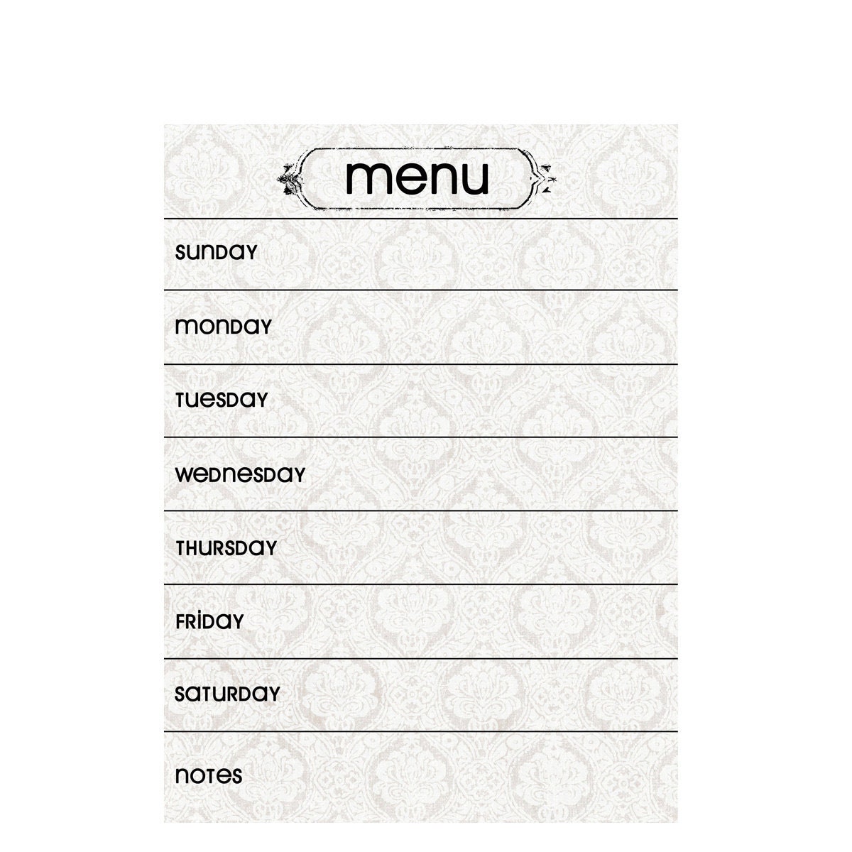 Dry/Wet Erase MENU PLANNING MAGNET.  7 x 9 1/2 inches.  Set of 2.  White Vintage Color.