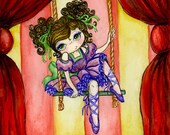 Children's Painting Circus "The Flying Trapeze" Aceo Print 2.5 x 3.5
