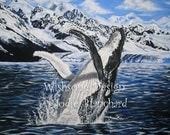 Animal painting " Whale Dance " Aceo Print 2.5 x 3.5