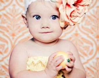 Peaches and Cream Oversized Peach Silk Flower Lace Headband Photography Prop Newborn Photography prop