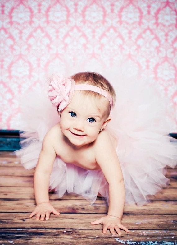 Baby Pink Tutu Set with Matching Baby Pink Chiffon Flower Headband Newborn Photography Prop Toddler Tutu Birthday tutu
