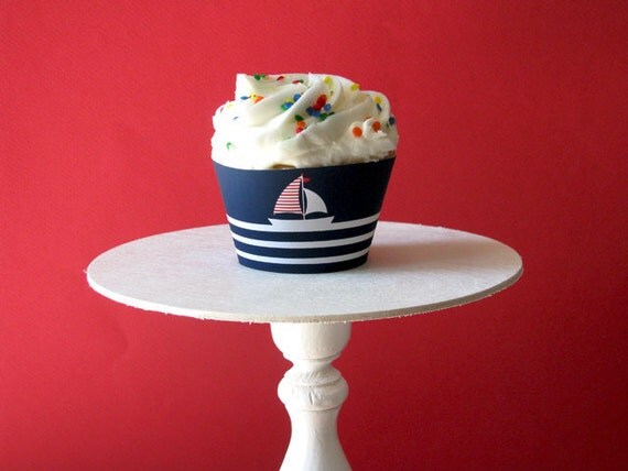 Nautical Birthday - Nautical Printable Party - Cupcake Wrappers - sail boat - First Birthday - 1st birthday - Boy Birthday- Girl Birthday Il_570xn