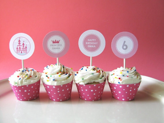 Princess Birthday - Princess printable - Princess cupcake toppers - Castle - Printable Party - Fairy Tale - girl birthday - Pink - Purple Il_570xn