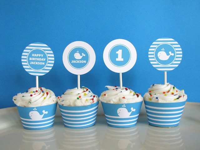 Whale birthday - First birthday - Cupcake Toppers - printable party - Printable Party Circles - Printable Party Logos - DIY Printable Il_570xn