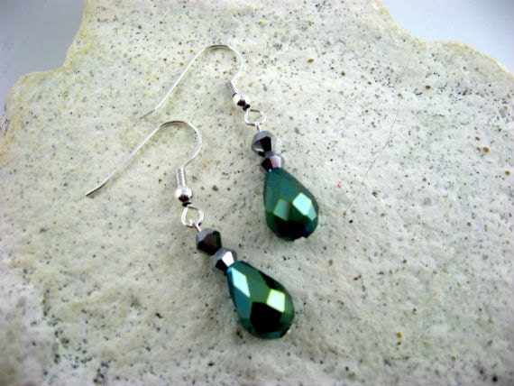 Teal Crystal Teardrop Dangle Earrings