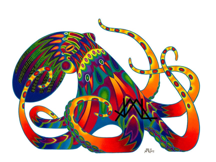 Oaxacan Octopus original colored pencil painting 11" x 17" prints