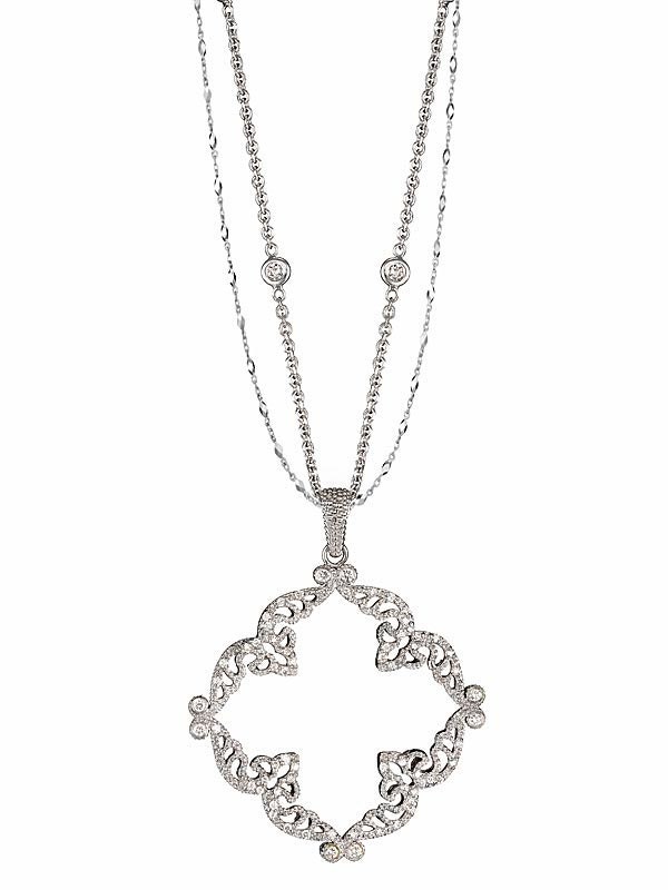 Fleur-de-Lis Antique Frame Estate Influenced Pendant with Diamond Chain