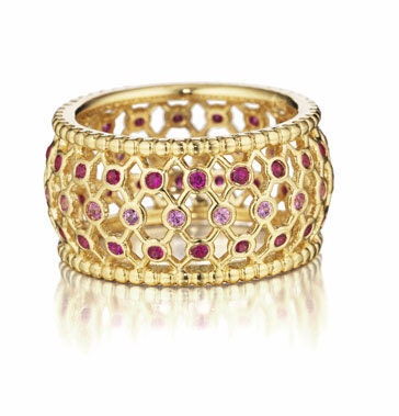 Romantic Anastasia 18k Gold and Pink Sapphire Eternity Lace Ring