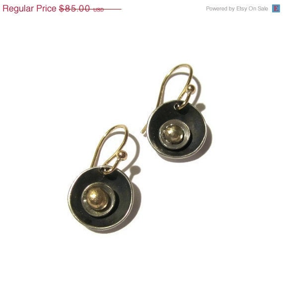 Oxidized Silver Gold Earrings Black Earrings, Circle Earrings - sheriberyl