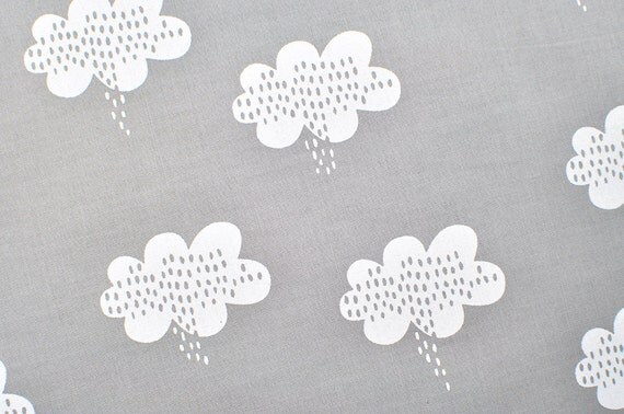 stormy weather in alabaster white on grey handprinted fabric panel