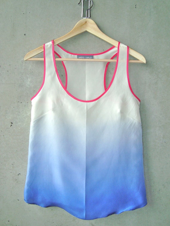 Navy Ombré Blouse - contrast magenta pink trim, hand dye-painted and hand sewn