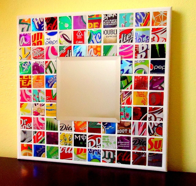 Mosaic Mirror - Recycled Soda Cans - on 12 x 12 Stretched Canvas