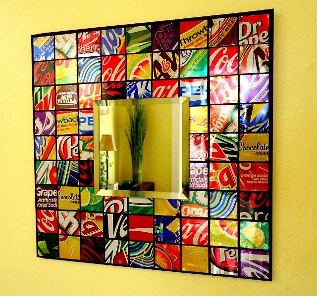 Recycled Soda Can Mosaic Tile Mirror Assorted Rainbow Colors