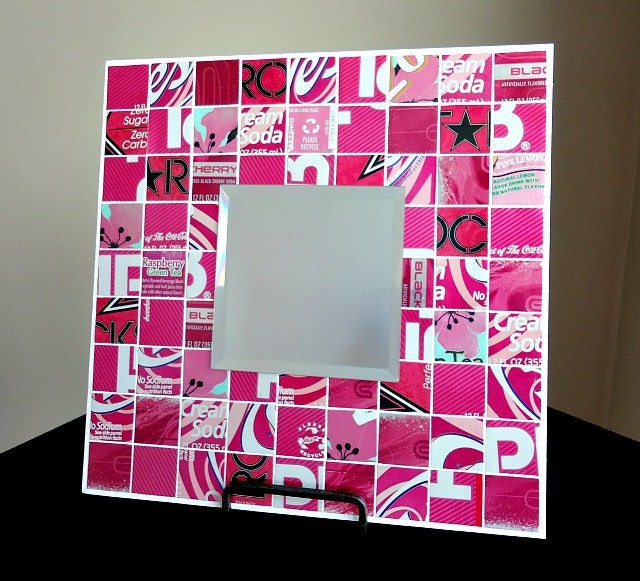 Fuschia Pink Mosaic Mirror Recycled Soda Can Art