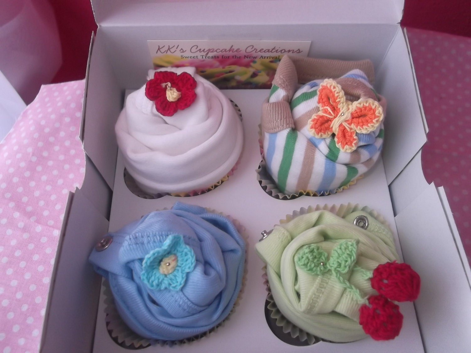 Onesie Cupcake Box Gift Set  - Baby Boy Cupcakes - Baby Cupcake - Unique Gifts...... 4 Onesies