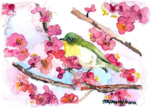 ACEO Limited Edition - A Cherry Blossom Day, in watercolor